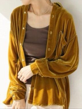 CP SHADES Velvet Shirt Blouse Gold / Mustard S Top